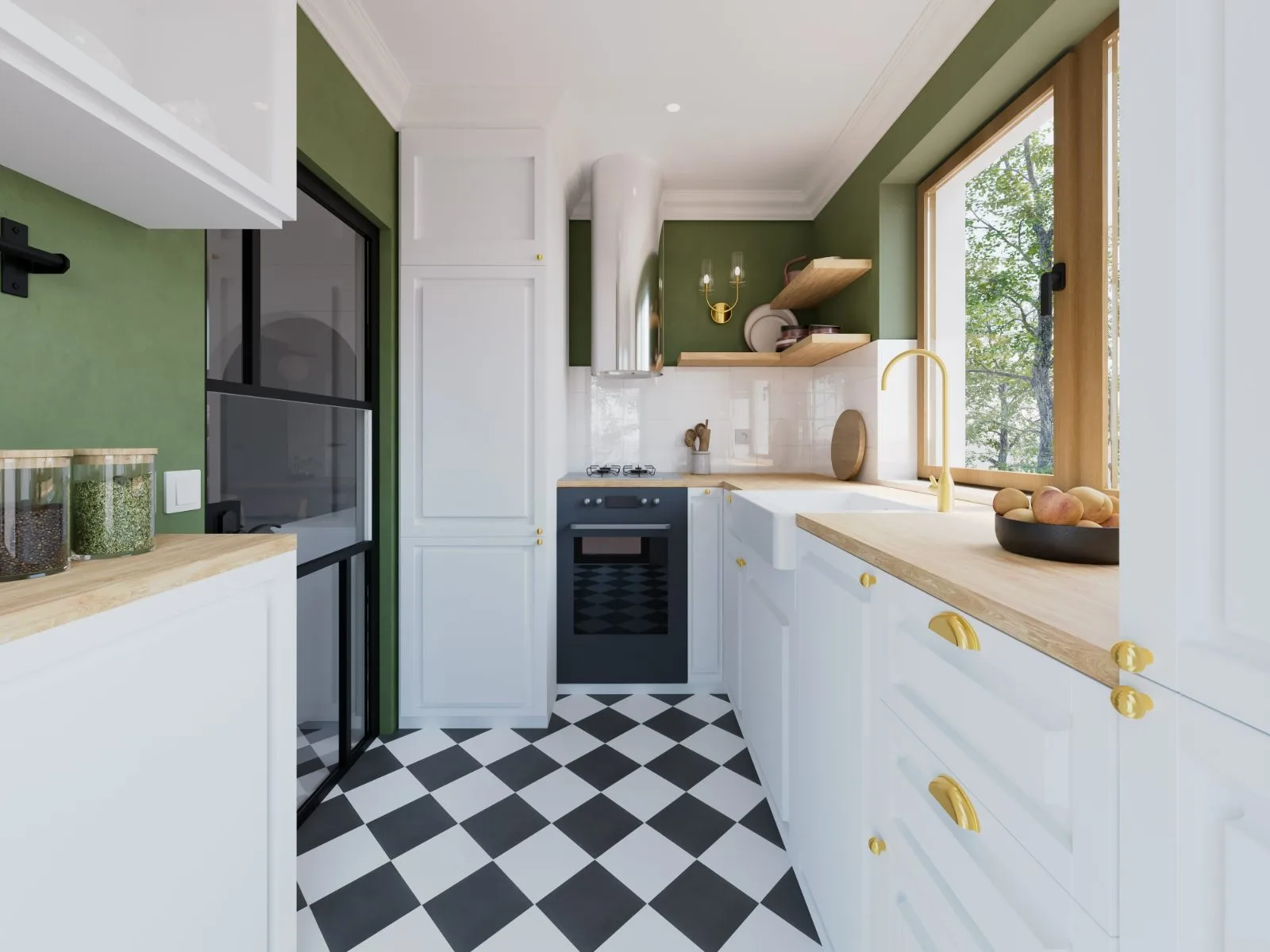 Galley in Green — kitchen interior visualisation